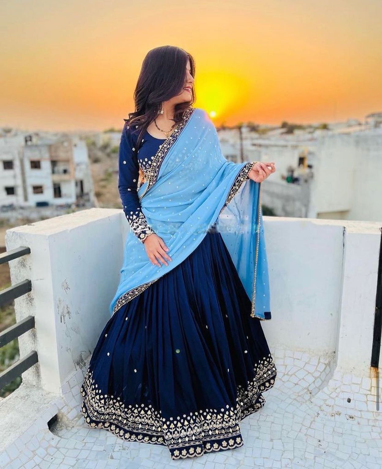Blue Soft Georgette Lehenga choli with Embroidery work with Soft Georgette Dupatta ClothsVilla