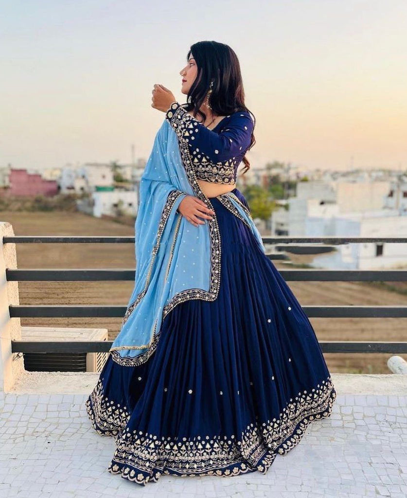 Blue Soft Georgette Lehenga choli with Embroidery work with Soft Georgette Dupatta ClothsVilla