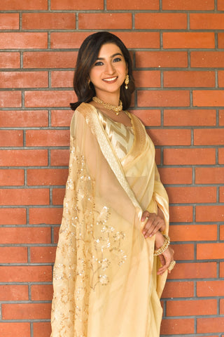 Yellow color Pure Organza Saree with Jacquard Blouse ClothsVilla