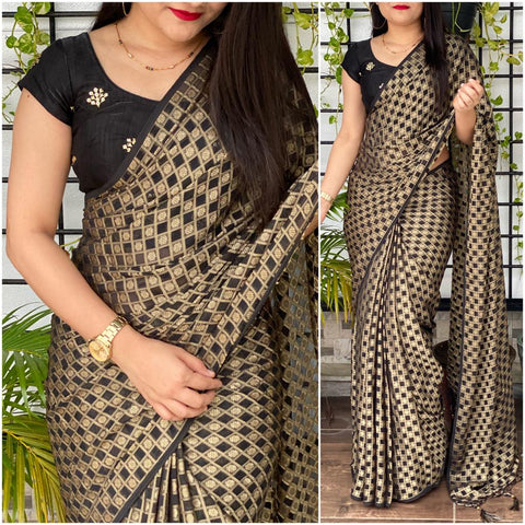 Black Jacquard Saree with Black Sequence Blouse ClothsVilla Main image