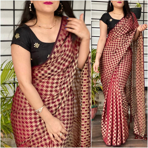 Maroon Jacquard Saree with Black Sequence Blouse ClothsVilla Main image