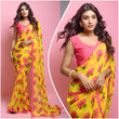Load image into Gallery viewer, Yellow Floral printed Georgette Saree with Silk Blouse ClothsVilla