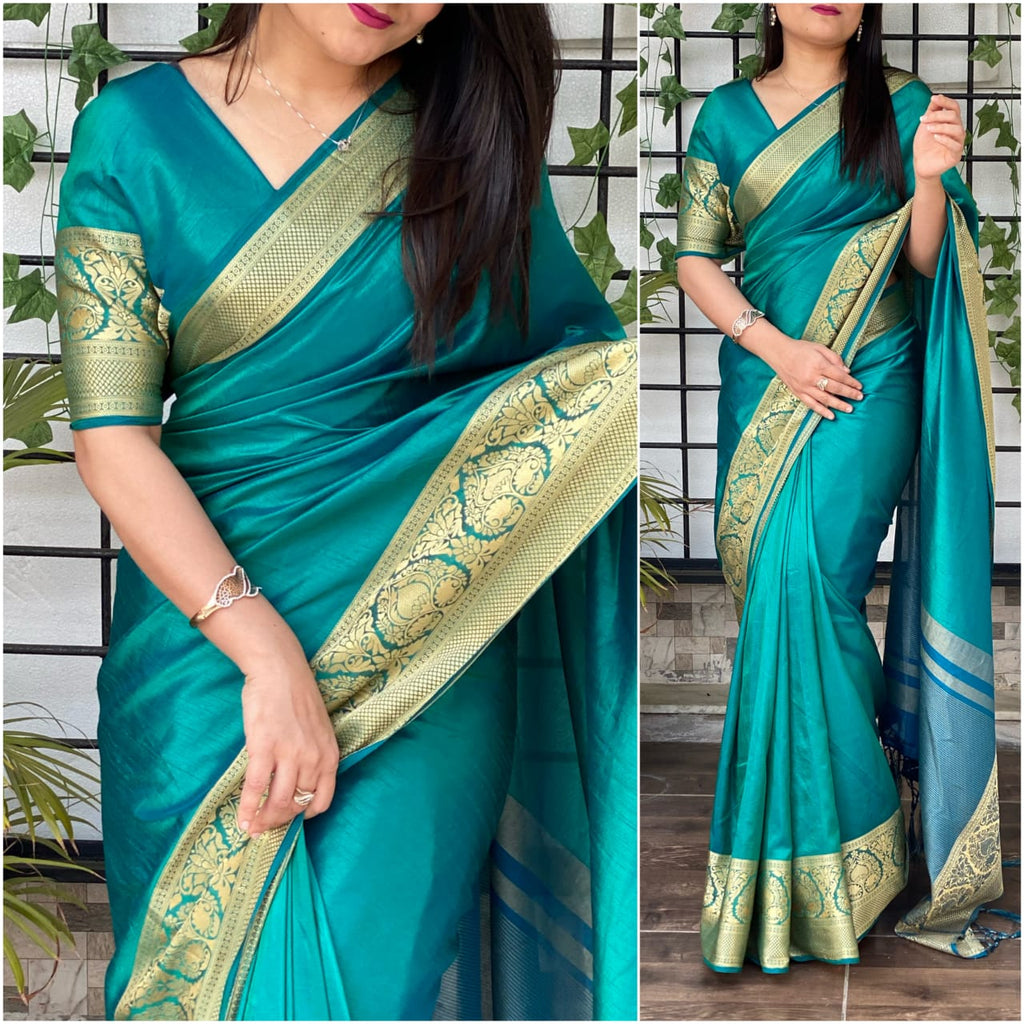 Green Color Silk Saree with Jacquard Work ClothsVilla