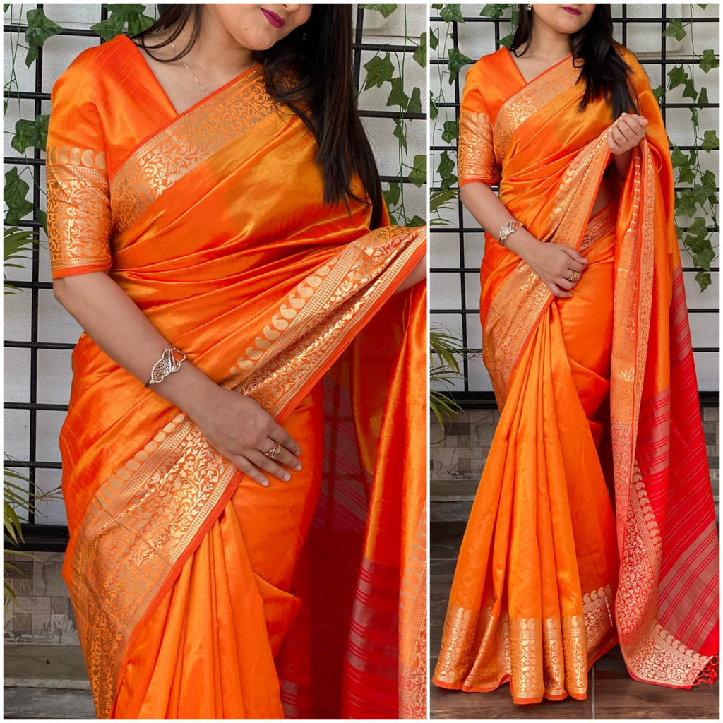 Orange Color Silk Saree with Jacquard Work ClothsVilla