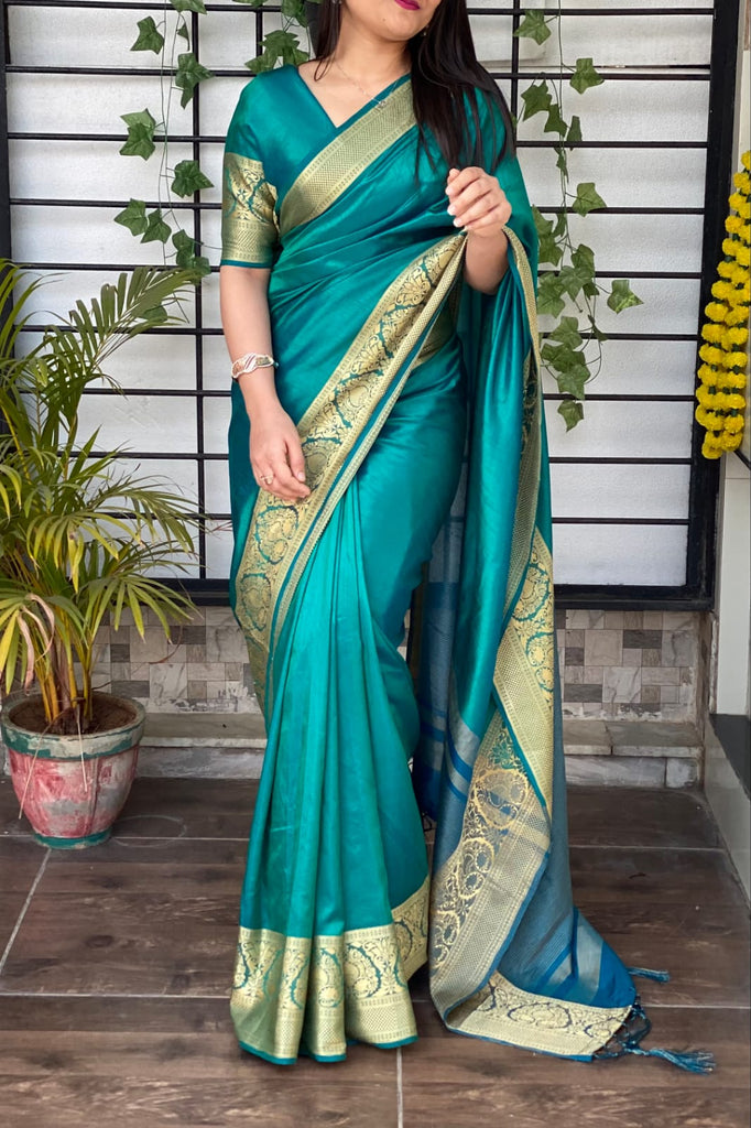 Green Color Silk Saree with Jacquard Work ClothsVilla