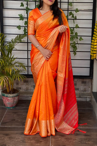 Orange Color Silk Saree with Jacquard Work ClothsVilla