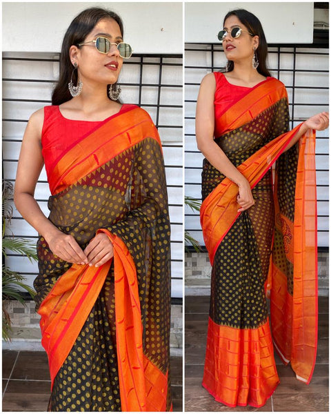 Red and Navy Blue Brasso Saree with patheni style Pattern ClothsVilla Main image