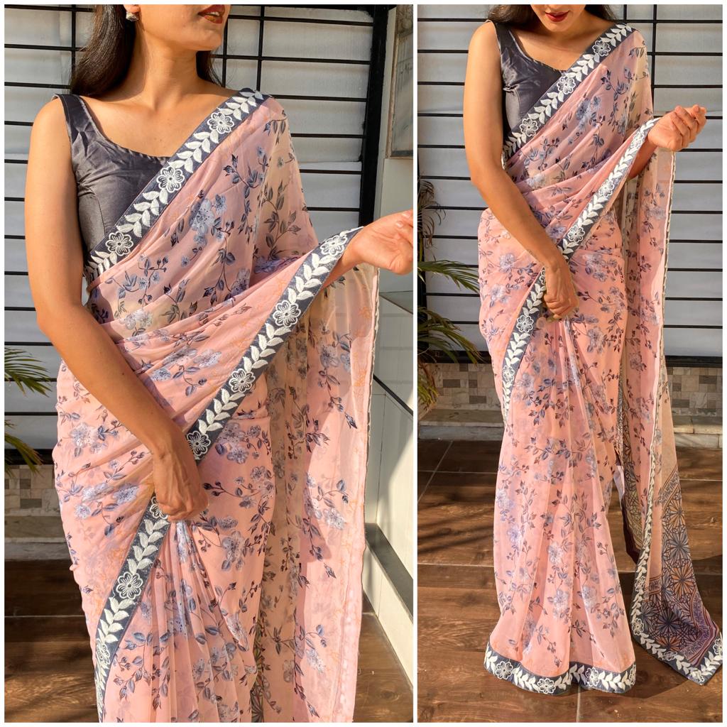 Printed Georgette Saree with Heavy Lace ClothsVilla