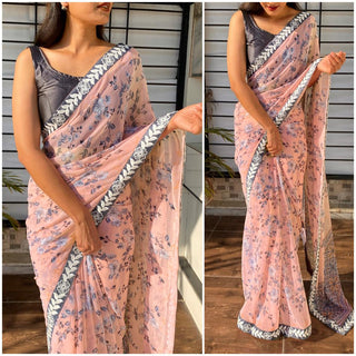 Printed Georgette Saree with Heavy Lace ClothsVilla