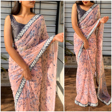 Load image into Gallery viewer, Printed Georgette Saree with Heavy Lace ClothsVilla