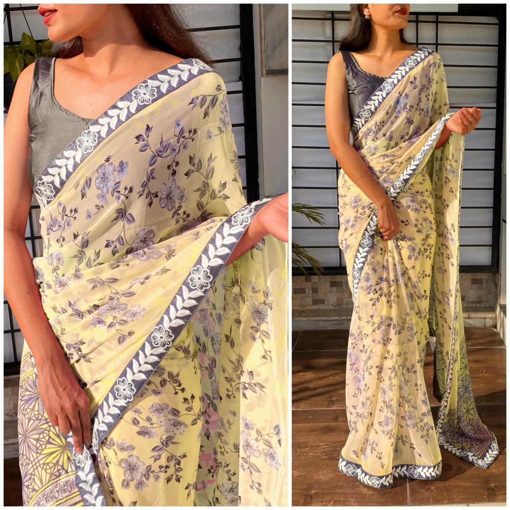 Printed Georgette Saree with Heavy Lace ClothsVilla