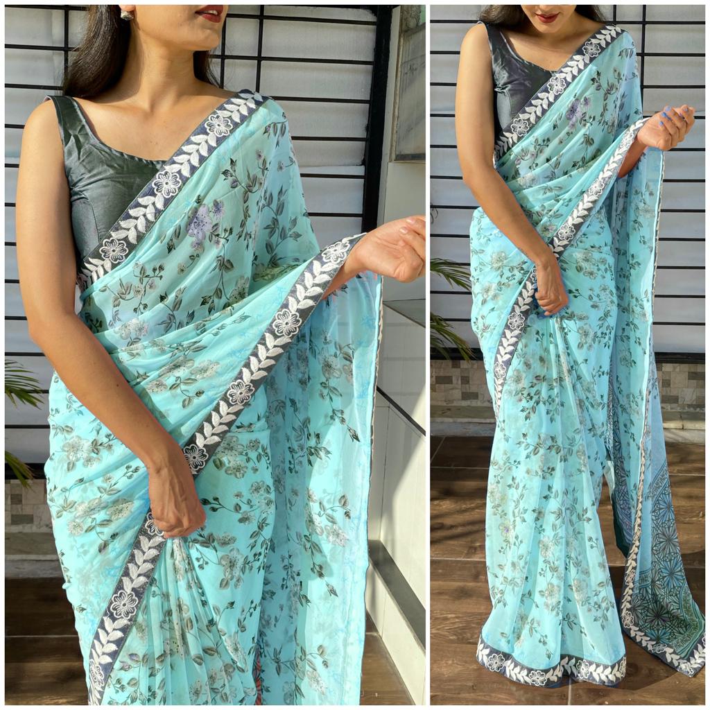 Printed Georgette Saree with Heavy Lace ClothsVilla