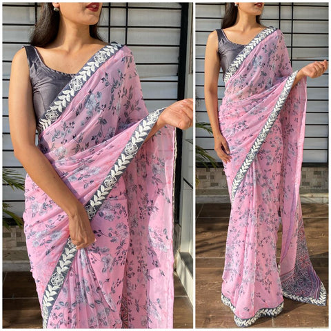 Printed Georgette Saree with Heavy Lace ClothsVilla Main image