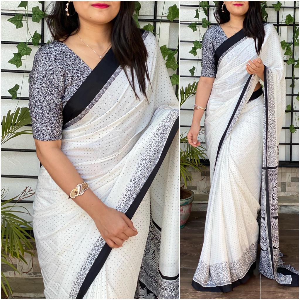 Silk Saree with Printed Silk Blouse ClothsVilla Main image