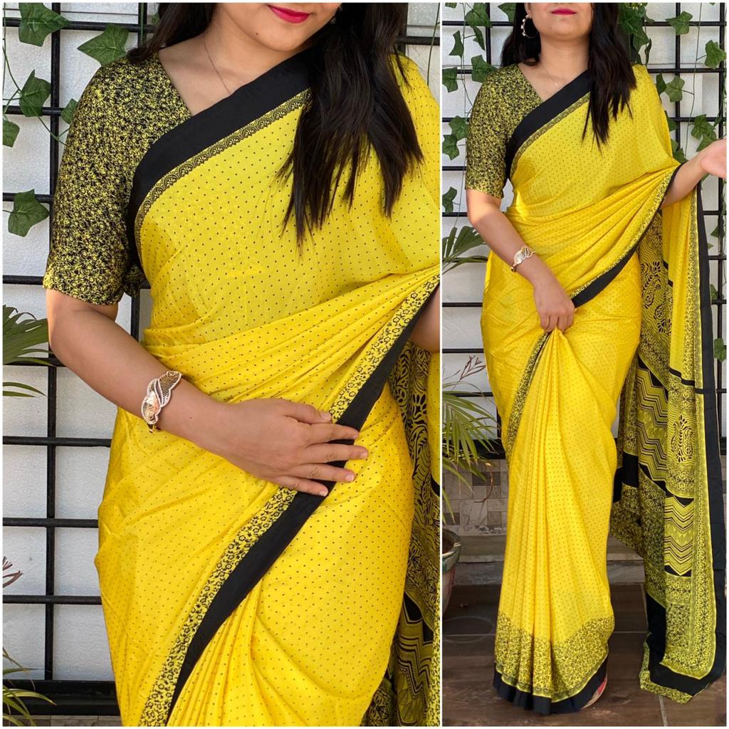 Silk Saree with Printed Silk Blouse ClothsVilla