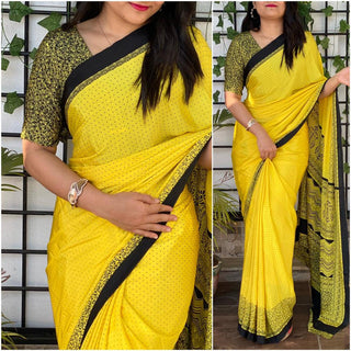 Silk Saree with Printed Silk Blouse ClothsVilla
