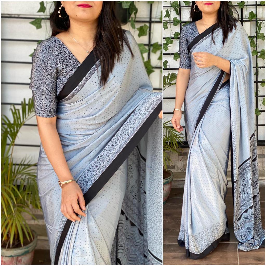 Silk Saree with Printed Silk Blouse ClothsVilla