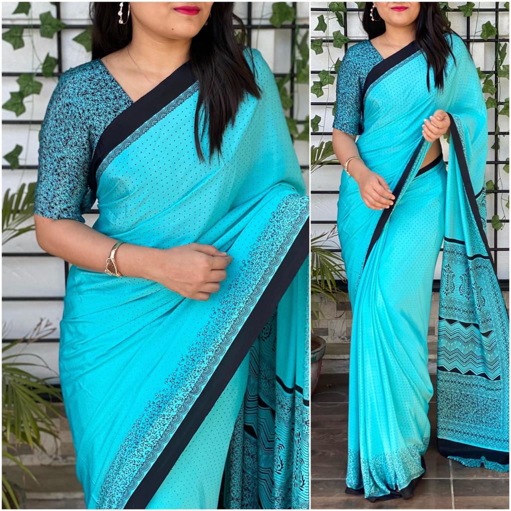 Silk Saree with Printed Silk Blouse ClothsVilla