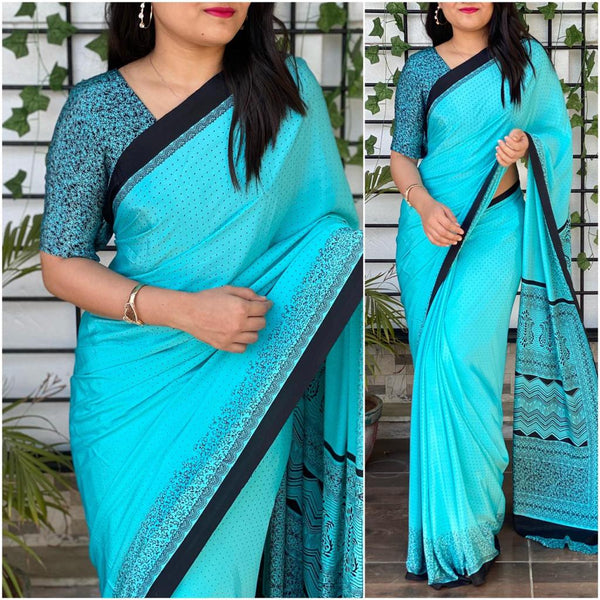 Silk Saree with Printed Silk Blouse ClothsVilla