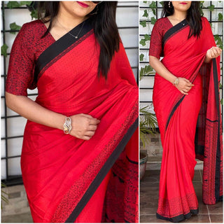 Silk Saree with Printed Silk Blouse ClothsVilla