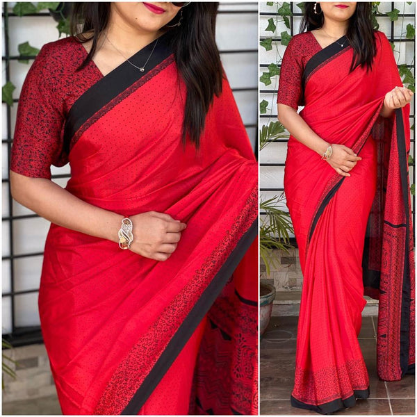 Silk Saree with Printed Silk Blouse ClothsVilla