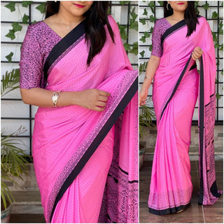 Silk Saree with Printed Silk Blouse ClothsVilla