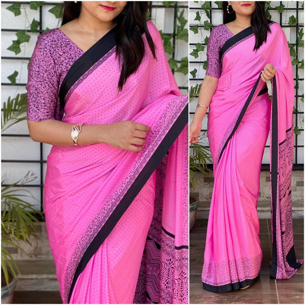 Silk Saree with Printed Silk Blouse ClothsVilla
