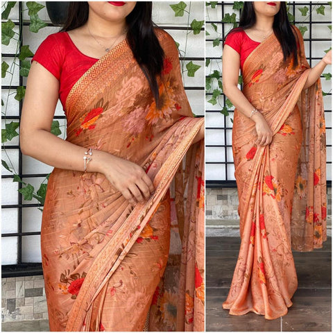 Georgette Printed Saree with Heavy Zari weaving work ClothsVilla Main image