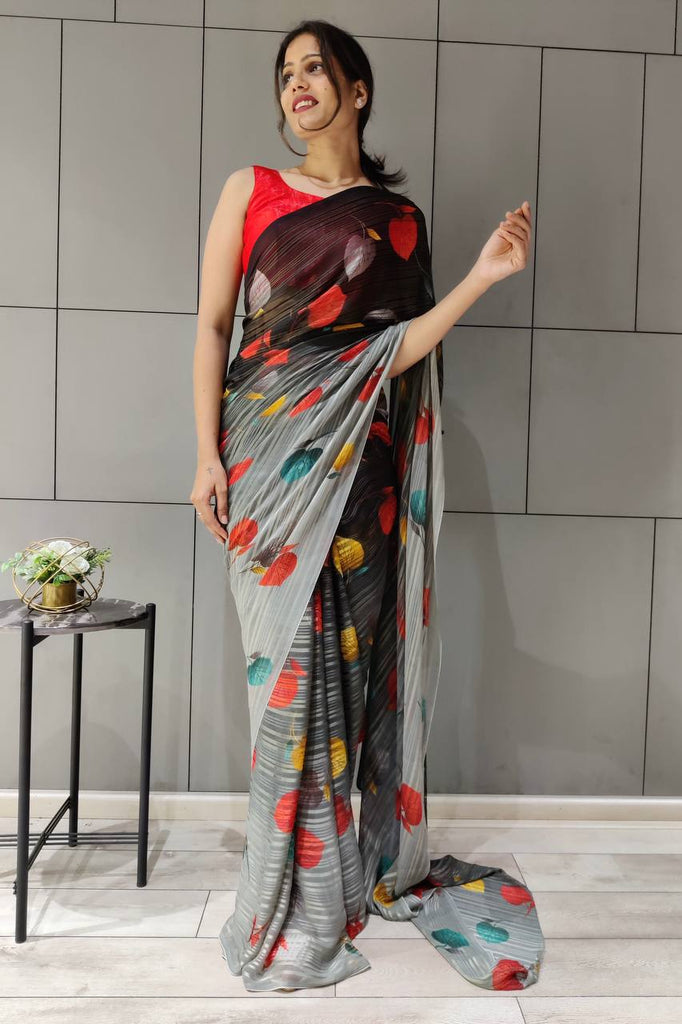 Georgette Printed Saree with Silk Blouse ClothsVilla