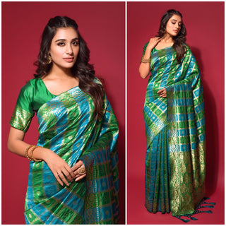 Green Silk Jacquard Saree with Zari weaving Work ClothsVilla