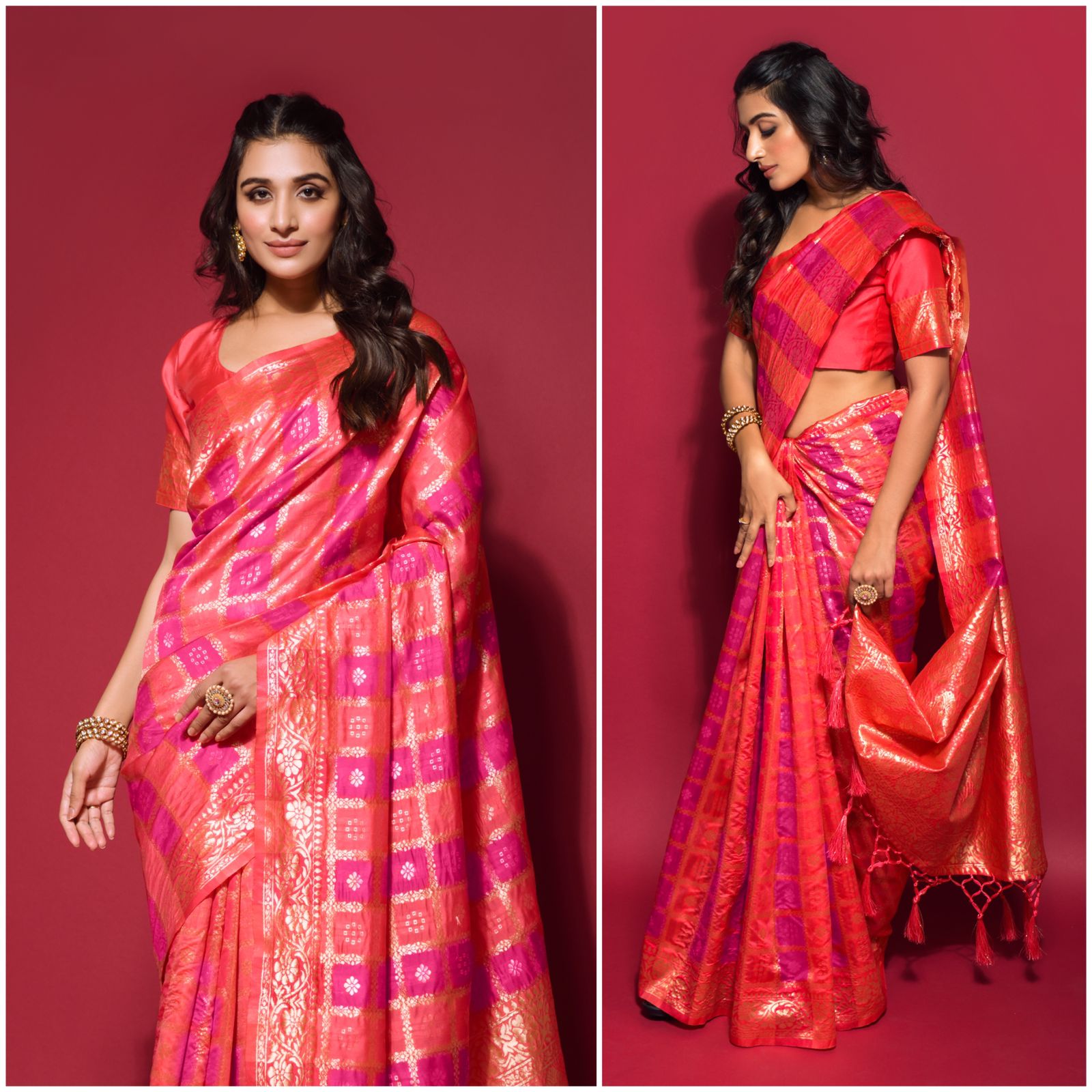 Pink Silk jacquard Saree with Zari weaving Work ClothsVilla