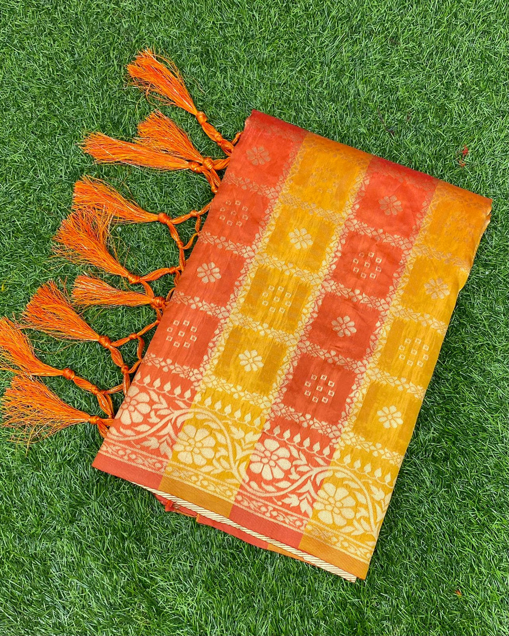 Orange Silk jacquard Saree with Zari weaving Work ClothsVilla