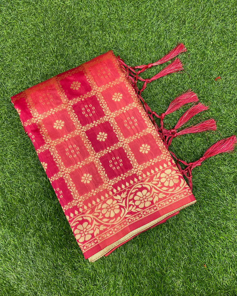 Pink Silk jacquard Saree with Zari weaving Work ClothsVilla