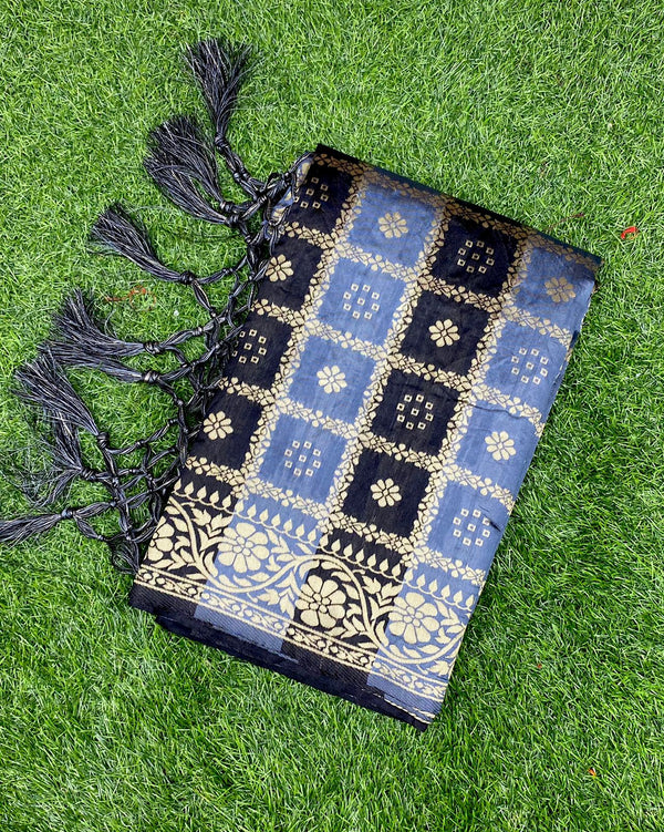 Dark Grey Silk jacquard Saree with Zari weaving Work ClothsVilla