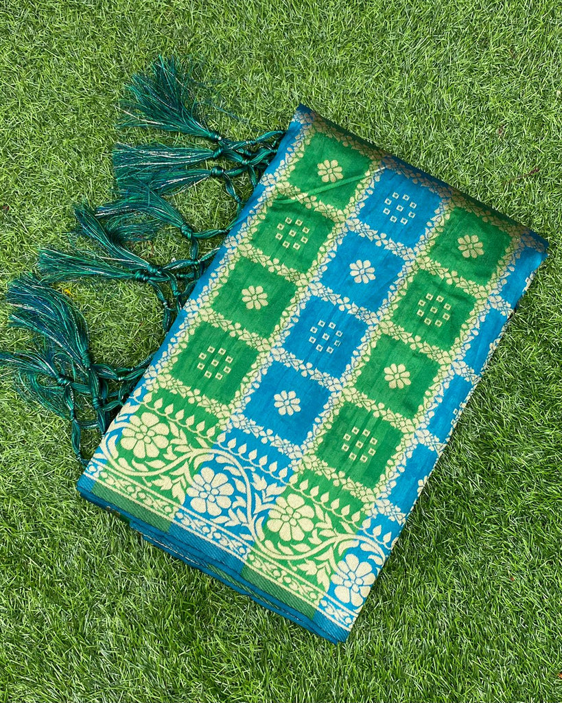 Green Silk Jacquard Saree with Zari weaving Work ClothsVilla