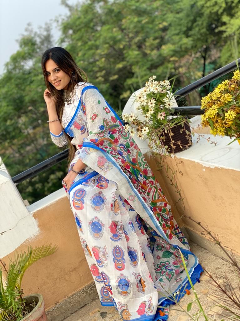 White Color Ready to wear cotton Printed Saree ClothsVilla