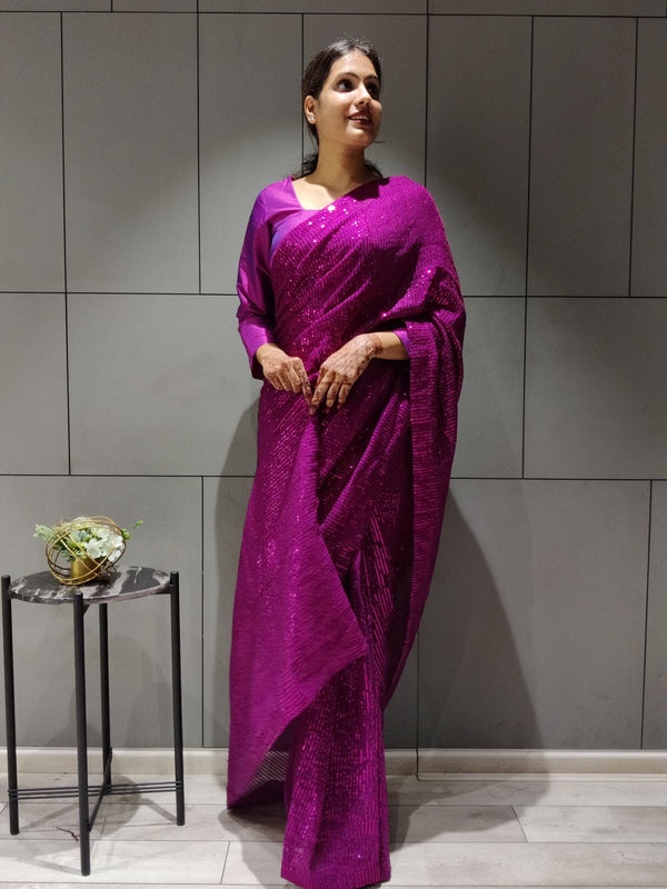 Ready to wear Georgette Saree with Heavy Sequence Work ClothsVilla
