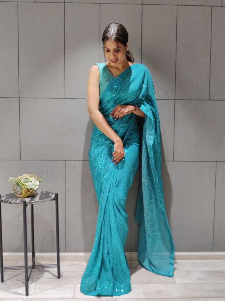 Ready to wear Georgette Saree with Heavy Sequence Work ClothsVilla