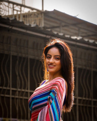 Georgette Colorful Saree with Crochet and Sequence Work ClothsVilla