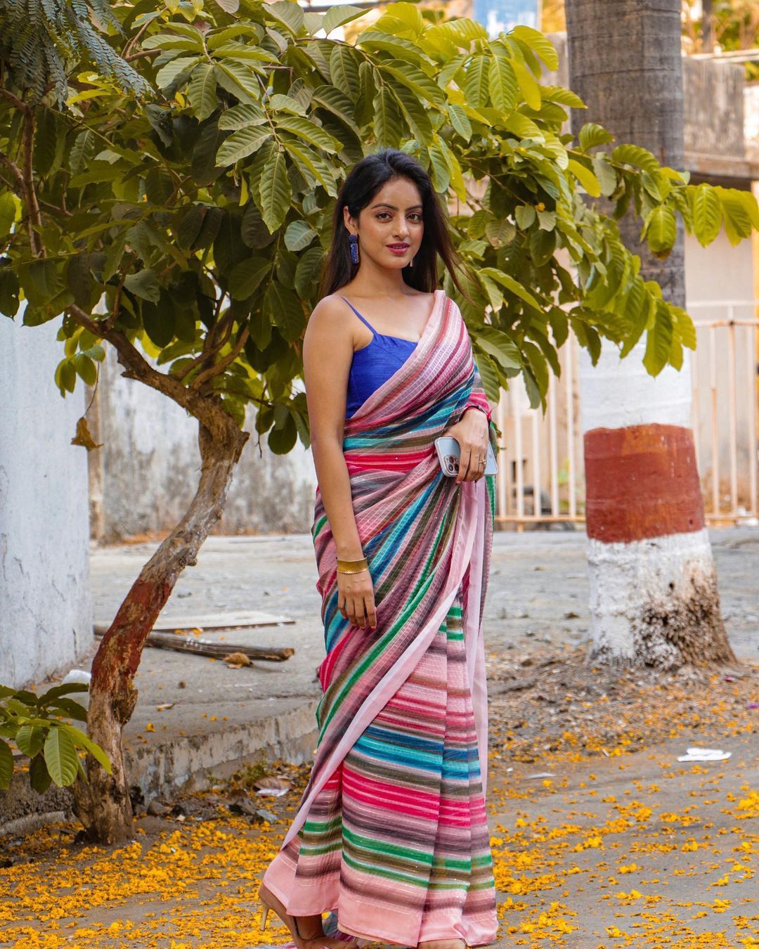 Georgette Colorful Saree with Crochet and Sequence Work ClothsVilla