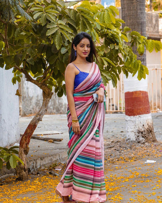 Georgette Colorful Saree with Crochet and Sequence Work ClothsVilla
