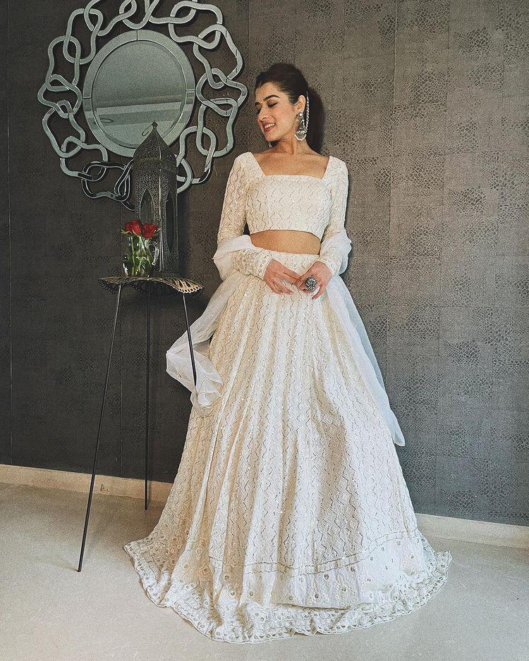 White Silk Lehenga choli with Heavy Lucknowi Work ClothsVilla