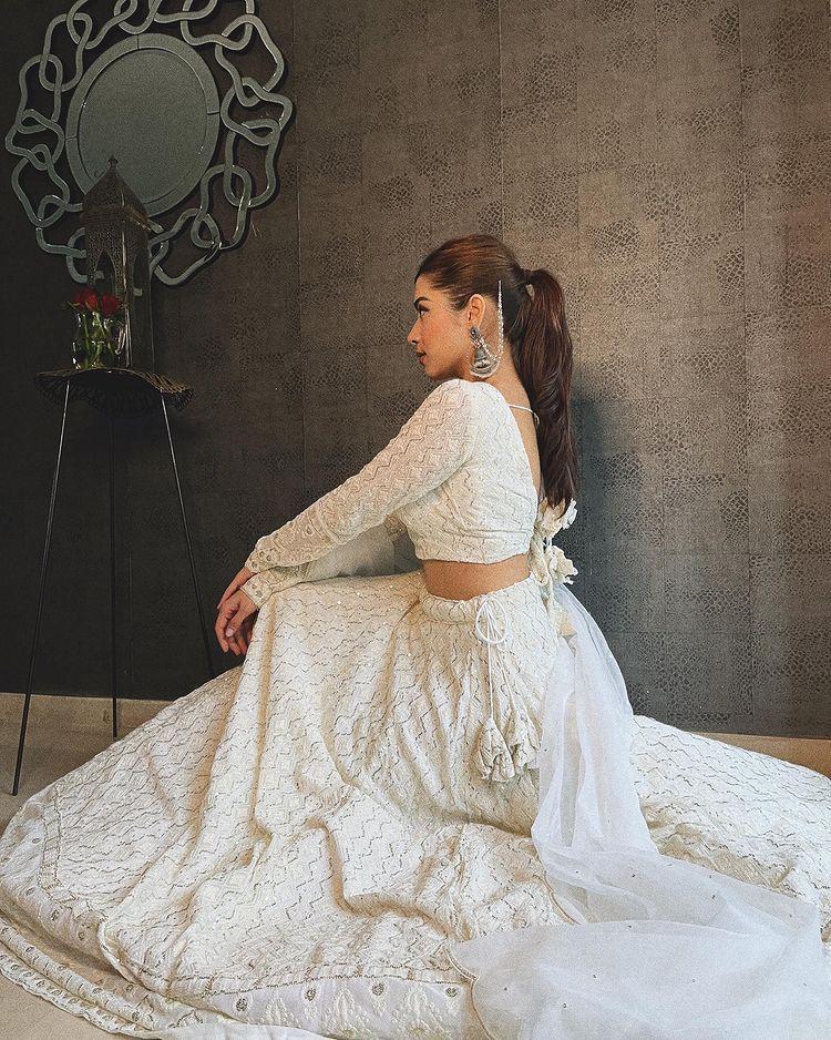 White Silk Lehenga choli with Heavy Lucknowi Work ClothsVilla
