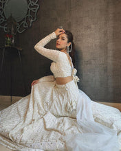 Load image into Gallery viewer, White Silk Lehenga choli with Heavy Lucknowi Work ClothsVilla