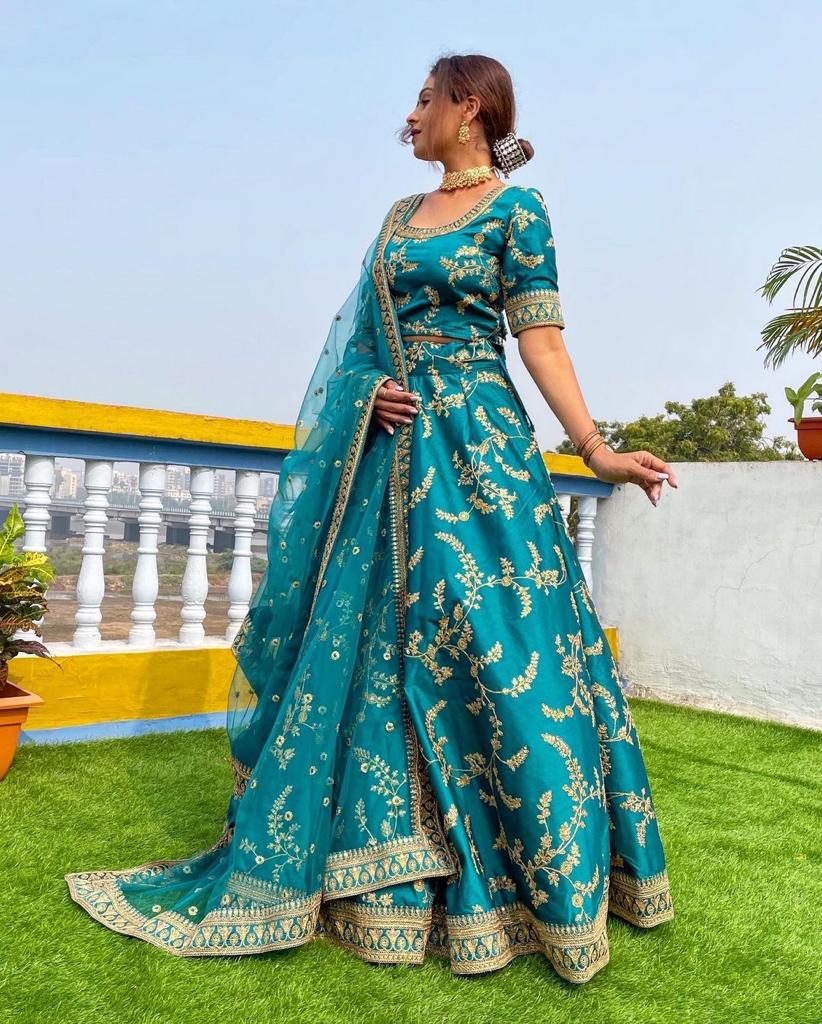 Bottle Green color Lehenga Choli with Heavy Embroidery work ClothsVilla