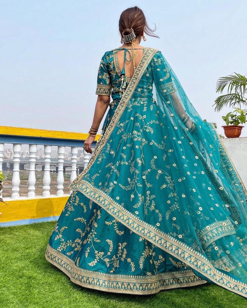 Bottle Green color Lehenga Choli with Heavy Embroidery work ClothsVilla