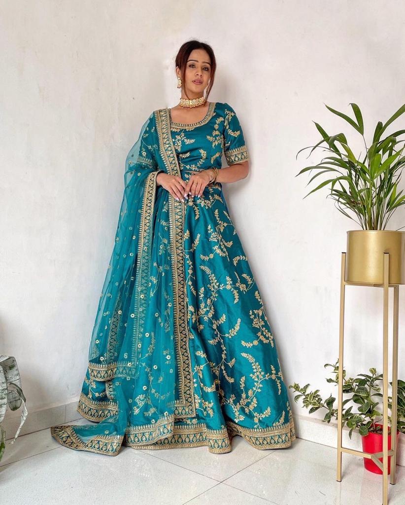 Bottle Green color Lehenga Choli with Heavy Embroidery work ClothsVilla Main image