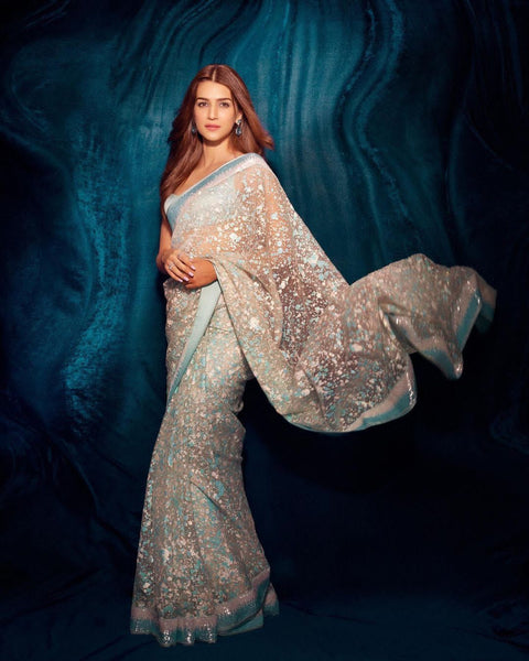 Organza Saree with Rubber Print Work and Unstitched Blouse ClothsVilla Main image