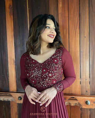 Fashionable Maroon Color Sequence Work Anarkali Gown Clothsvilla