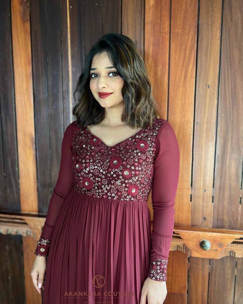 Fashionable Maroon Color Sequence Work Anarkali Gown Clothsvilla